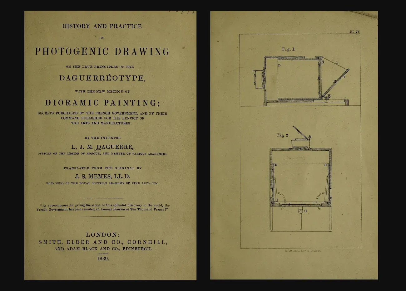 Page showing the title "History and Practice of Photogenic Drawing" with diagrams on the right.